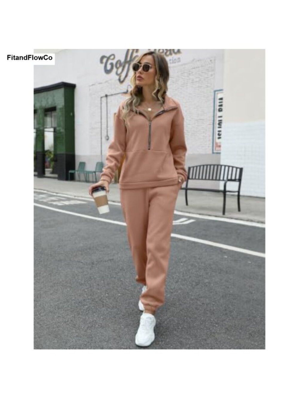 Womens 2 Piece Fleece Tracksuit Half Zip Sweatsuit Set - Picture 5 of 6